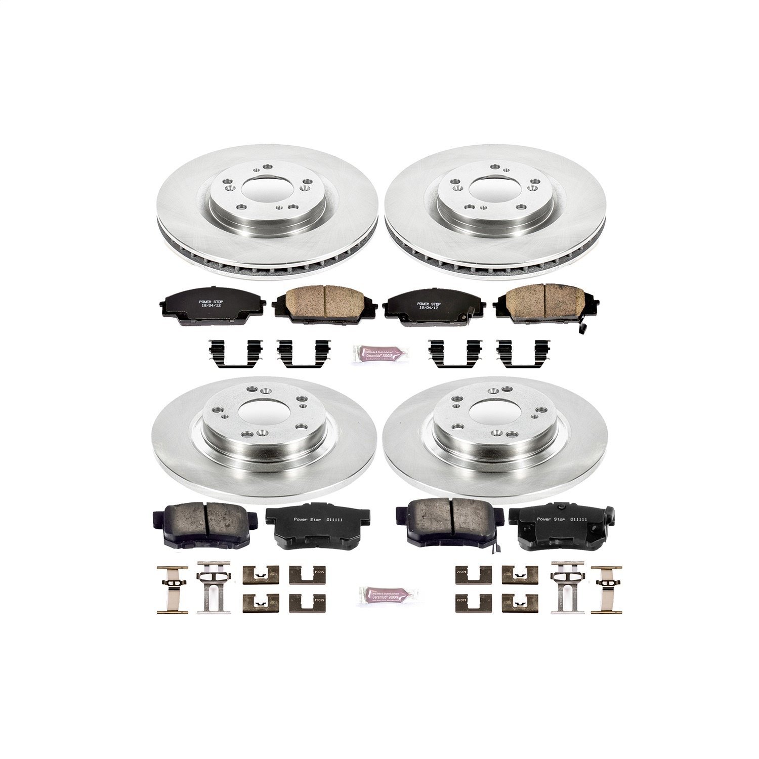 Power Stop KOE2277 Autospecialty By Power Stop 1-Click Daily Driver Brake Kits Incl 11.8 in Front/11.09 in Rear OE Replacement Rotors w/Z16 Ceramic Scorched Brake Pads Autospecialty By Power Stop 1-Click Daily Driver Brake Kits 