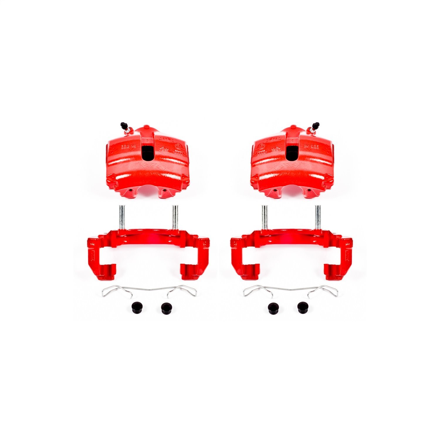 CCK01574 2 FRONT Performance Grade Red Powder Coated Semi-Loaded Caliper Assembly Pair Set 