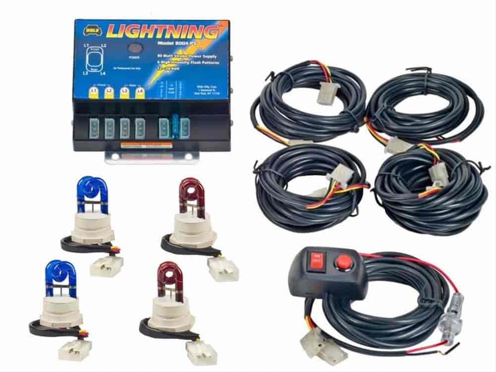 LIGHTNING 8- Hide-A-Way Strobe Kit Two 2 Blue / Two 2 Red Bulb