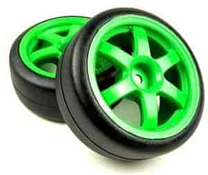 Ken Block Fiesta 1/16 Wheels & Tires (2) Green Volk TE37 Wheels