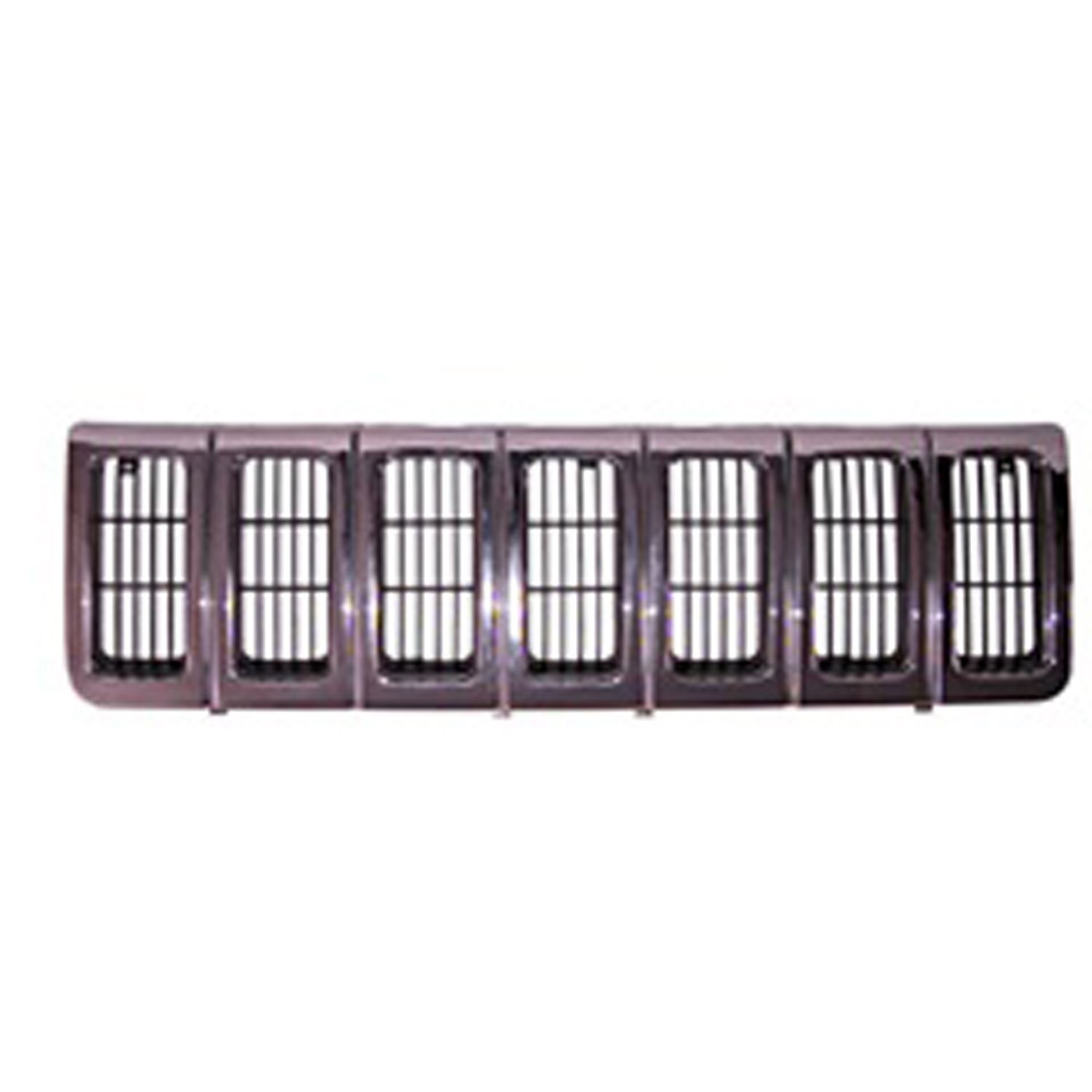 This chrome grille insert from Omix-ADA fits 96-98 Jeep Grand Cherokee ZJ.