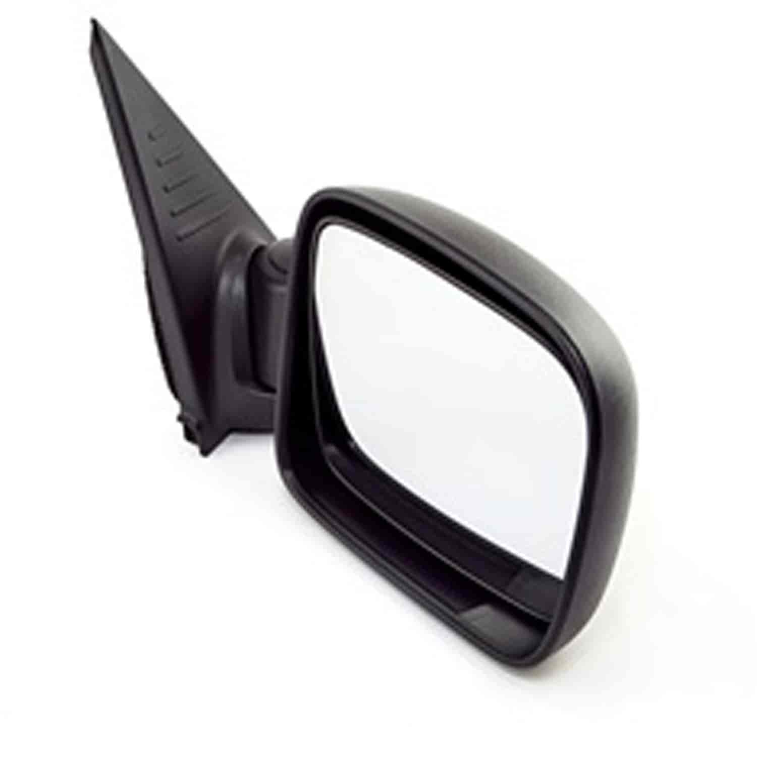 This black folding door mirror from Omix-ADA fits the right side of 02-07 Jeep Liberty KJ.