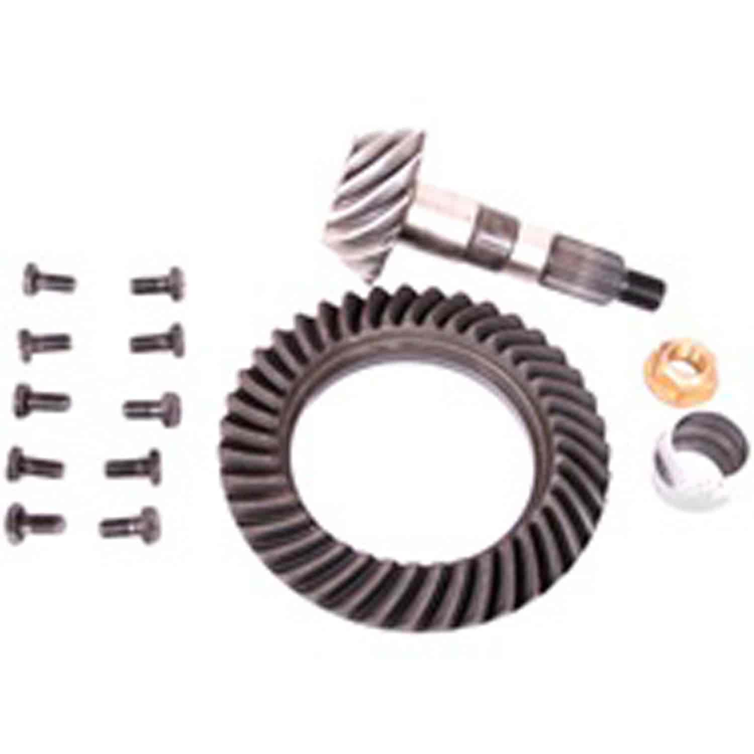 This 3.73 ratio ring and pinion gear set from Omix-ADA fits the Super Dana 30 in 02-07 Jeep Libertys.