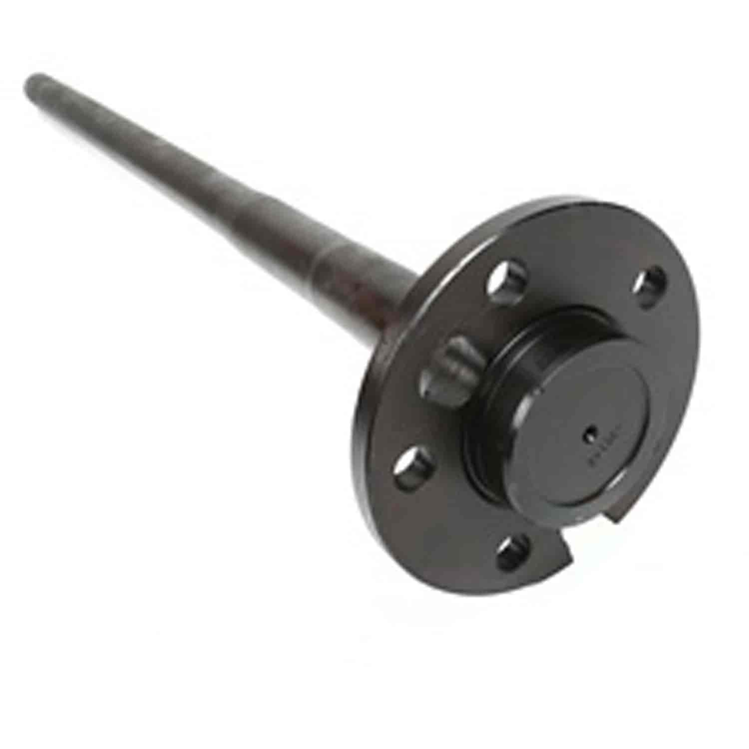 This rear axle shaft for Dana 44 from Omix-ADA fits the left side of 03-06 Jeep Wrangler TJ with ABS and rear drum brakes.