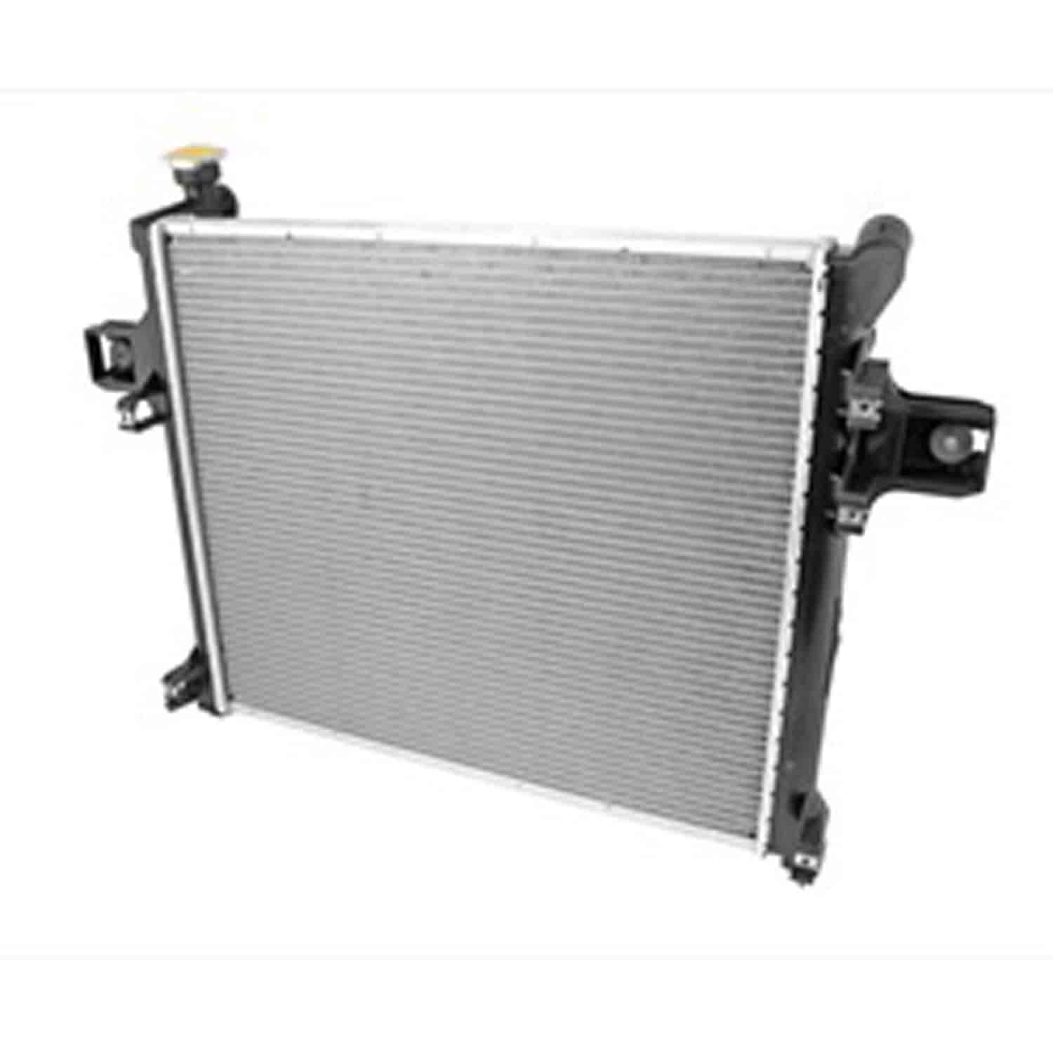 This 1 row radiator from Omix-ADA fits 02-05 Jeep Liberty KJ with a 2.4L engine.