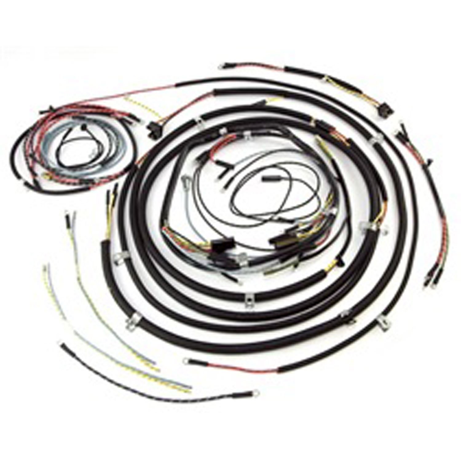 This complete wiring harness with cloth wire cover from Omix-ADA fits 53-56 Willys CJ3B.
