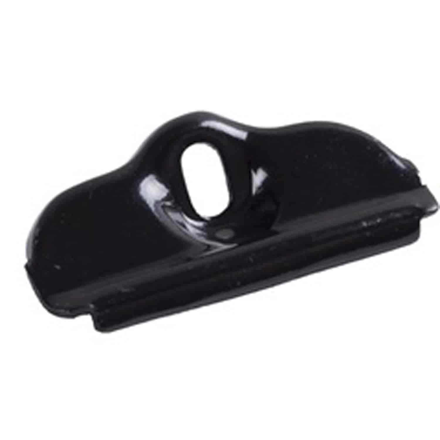This black battery clamp from Omix-ADA is universal and works with J-hooks to secure your battery to the battery tray.