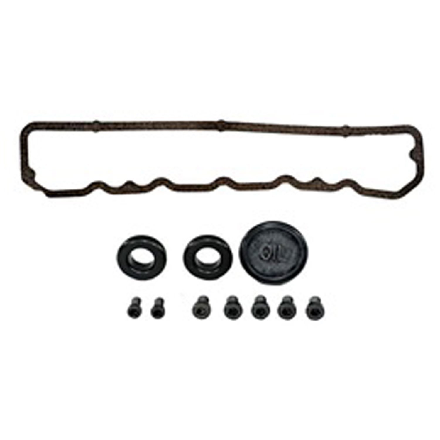 Valve cover gasket kit fits alum. aftermarket covers for the 4.2L engine in 81-86 Jeep CJ 1987 Wranglers 81-87 SJ models