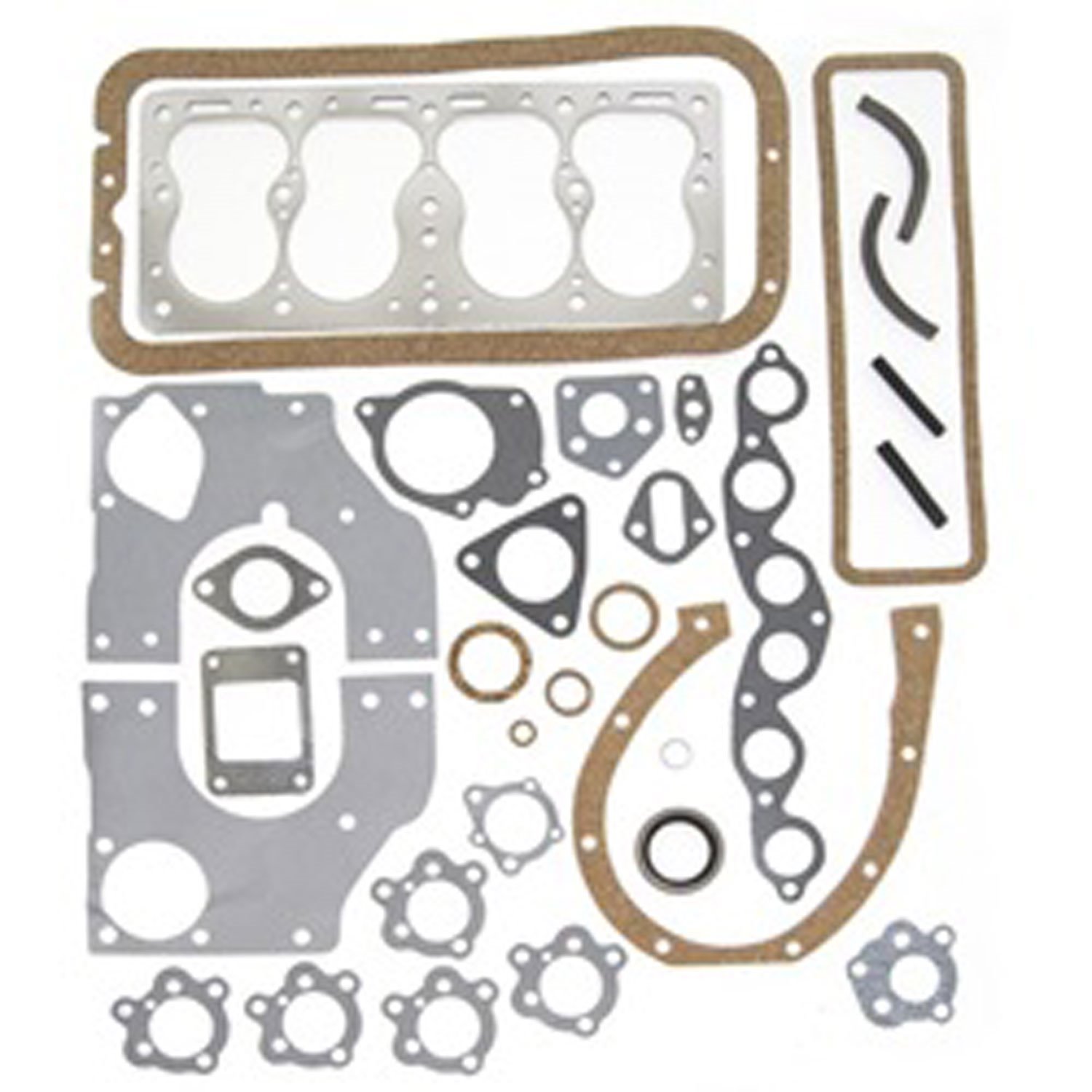 This engine gasket set fits the 134 CI L-head engine in 41-45 Ford GPW Willys MB 46-49 CJ-2A 49-53 C