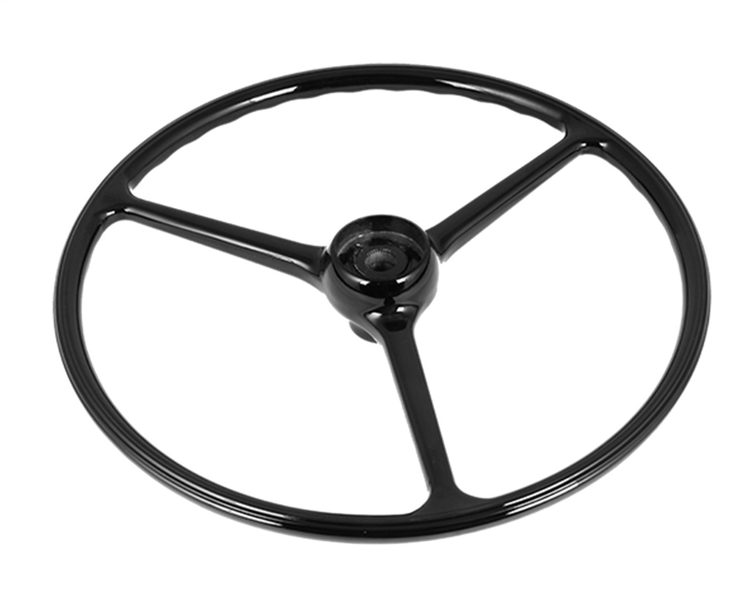 This black steering wheel from Omix-ADA fits 64-75 Jeep CJ models.