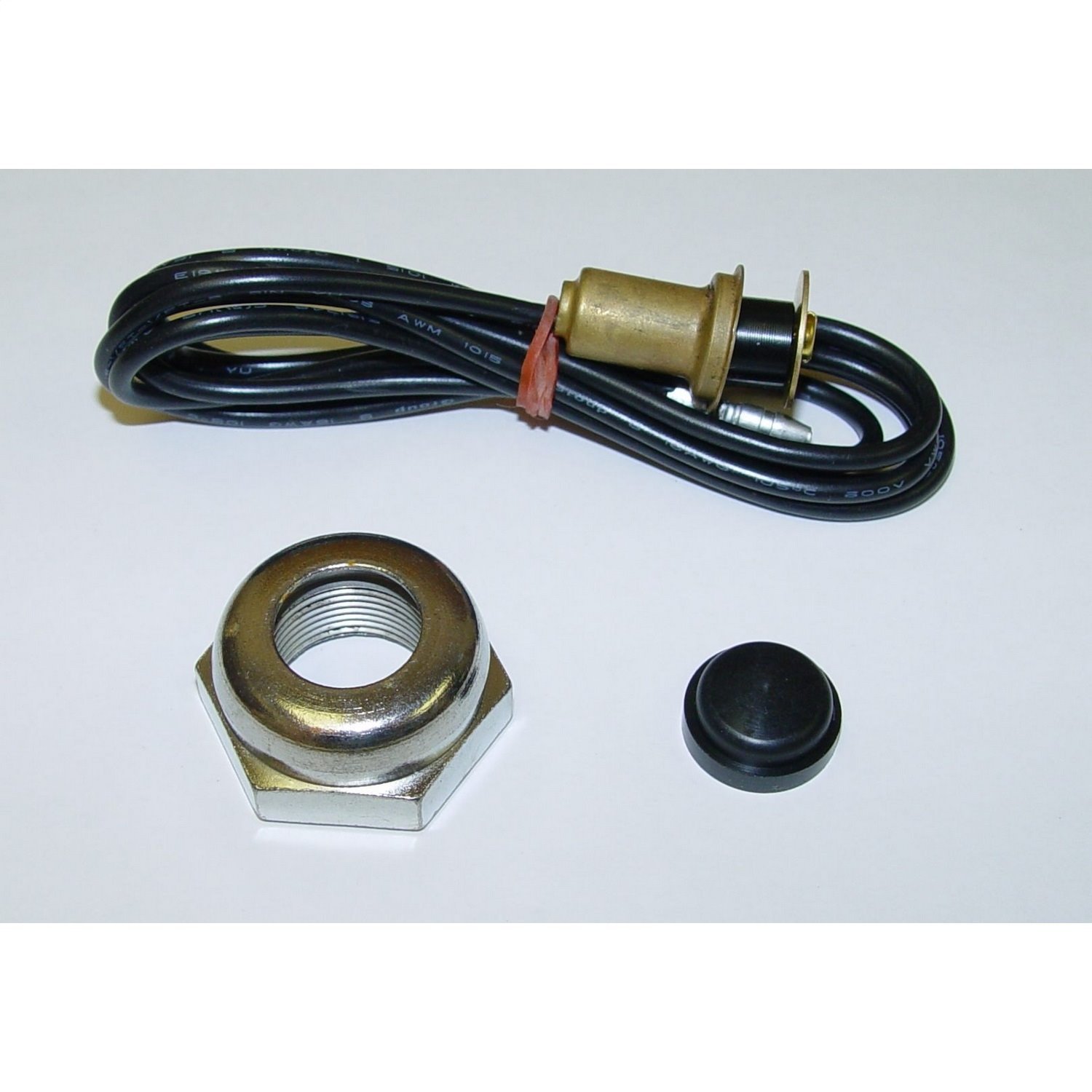 Replacement horn button kit from Omix-ADA includes nut and wiring, Fits 41-45 Willys MBs and Ford GPWs.