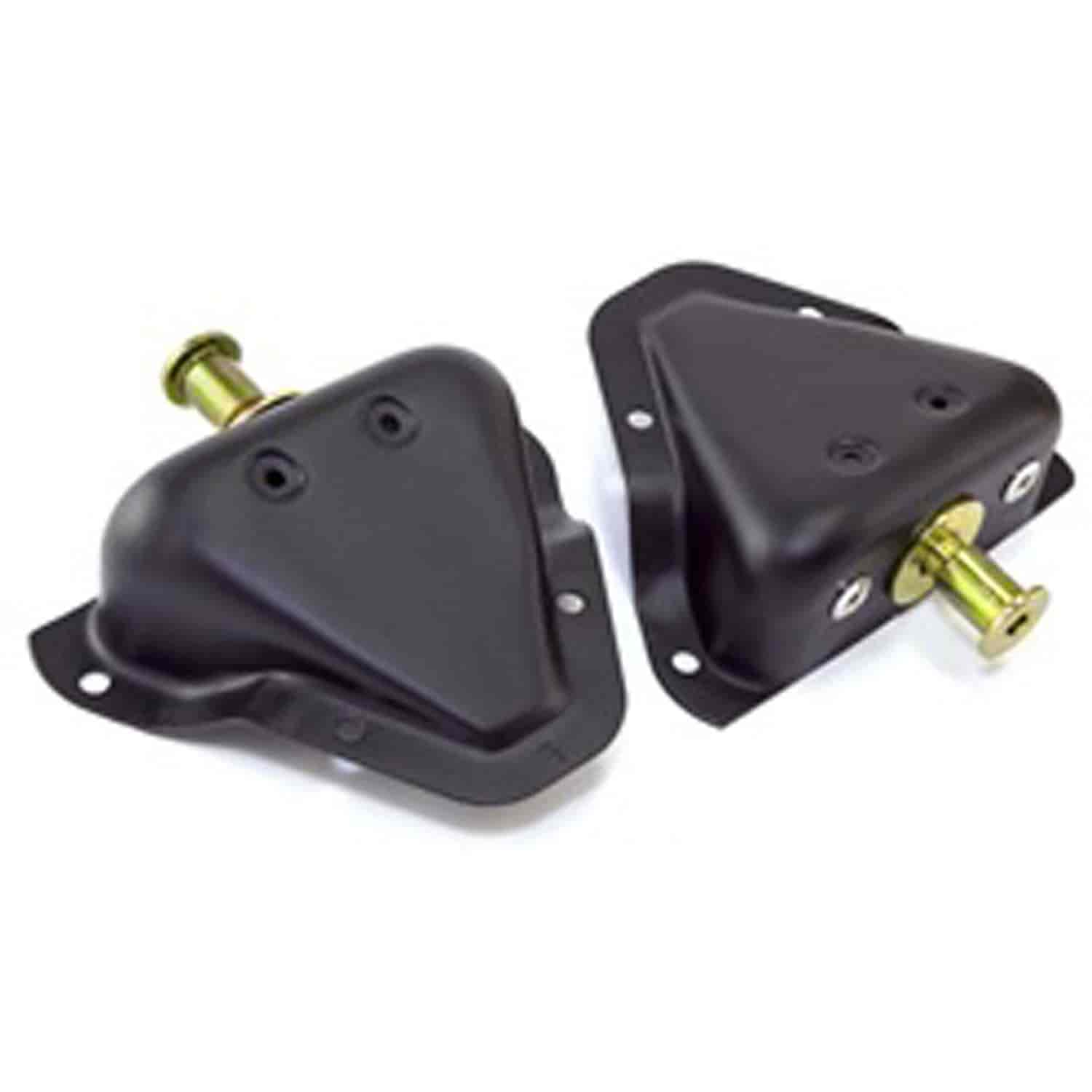 pair of replacement door latch striker brackets from Omix-ADA, Fits 81-86 Jeep CJ7 and 87-95 Wrangler with a hardtop.