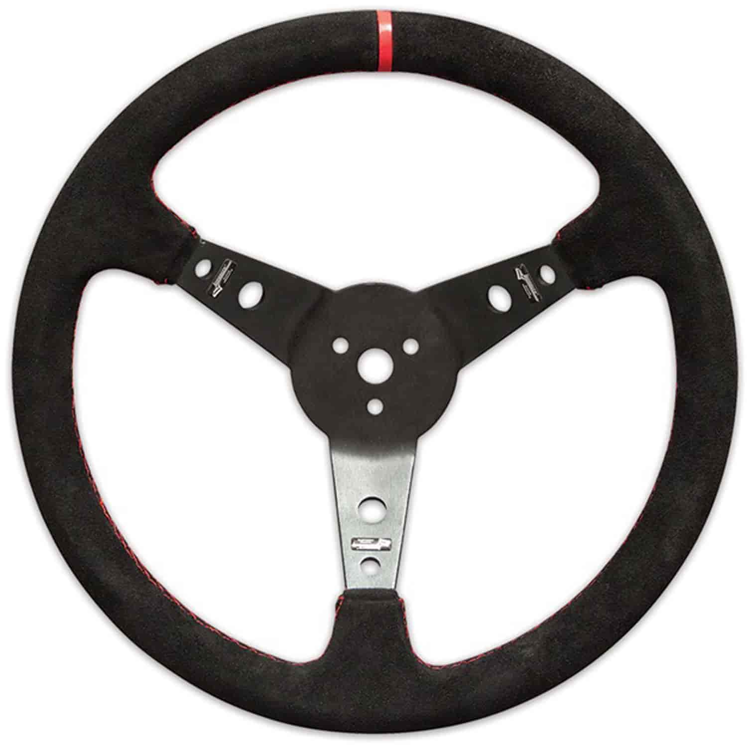 15" Aluminum Steering Wheel Black suede grip with red stitching