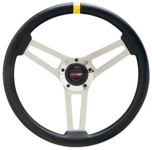 Classic 3-Spoke Steering Wheel Leather-Grain Black Vinyl with Yellow Topmarker