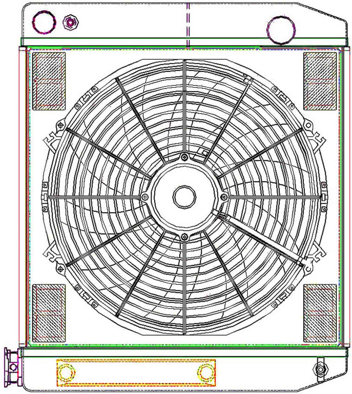 ClassicCool CombuUnit Universal Fit Radiator and Fan Dual Pass Crossflow Design 22" x 19" for LS Swap with Cooler