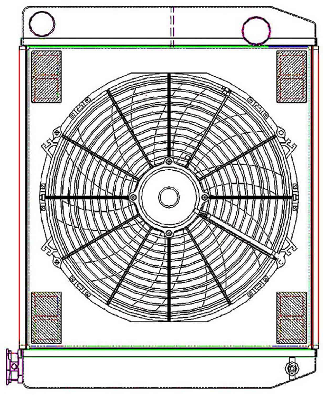 ClassicCool ComboUnit Universal Fit Radiator and Fan Dual Pass Crossflow Design 24" x 19" with Straight Outlet
