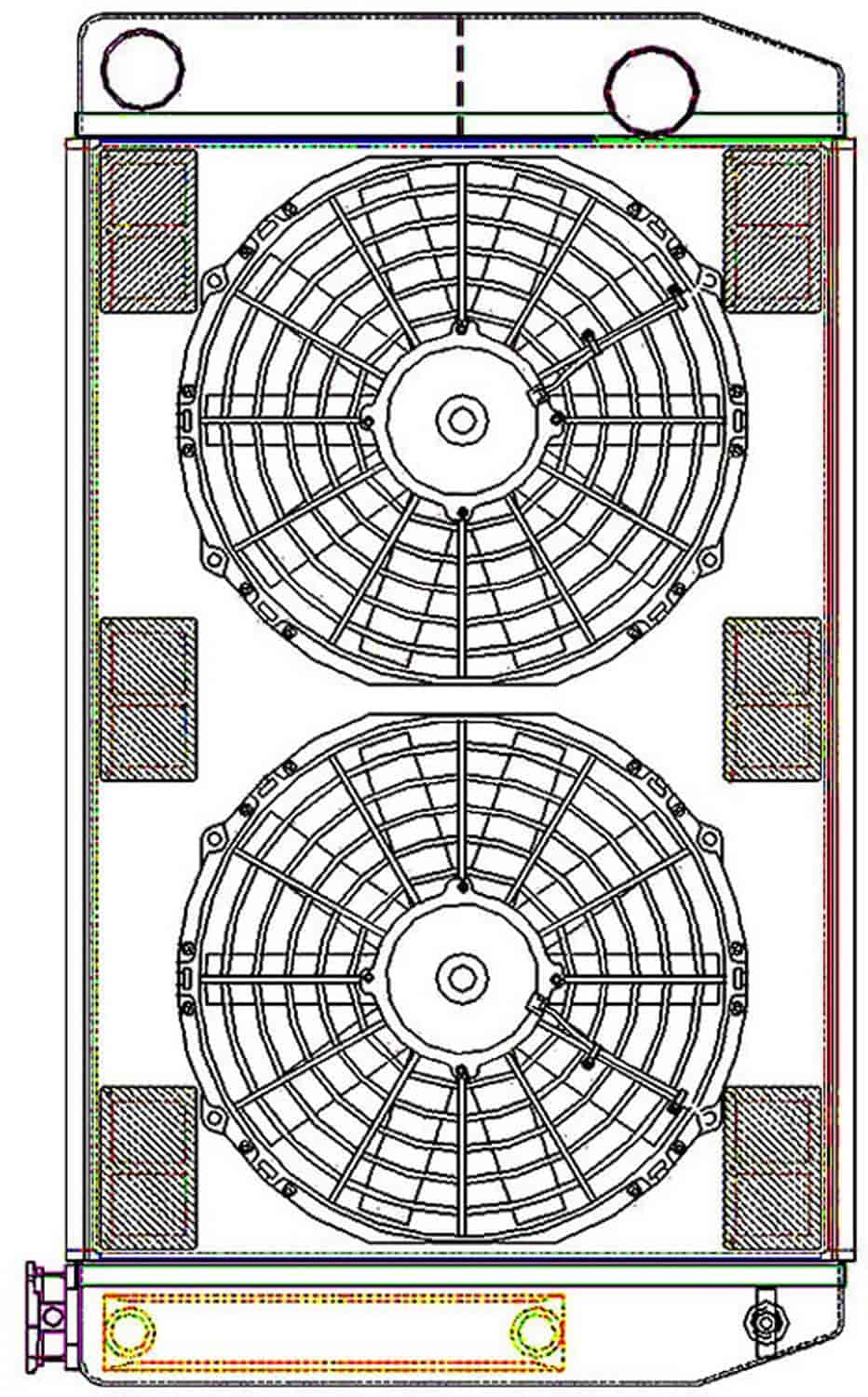 ClassicCool ComboUnit Universal Fit Radiator and Fan Dual Pass Crossflow Design 27.50" x 15.50" with Transmission Cooler
