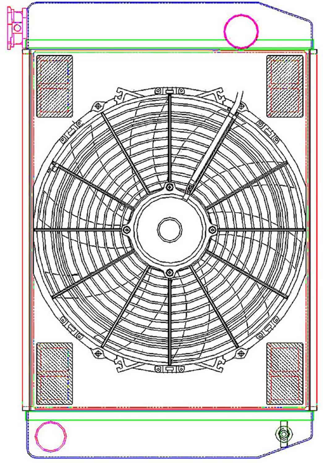 MegaCool ComboUnit Universal Fit Radiator and Fan Single Pass Crossflow Design 24" x 15.50" with Straight Outlet