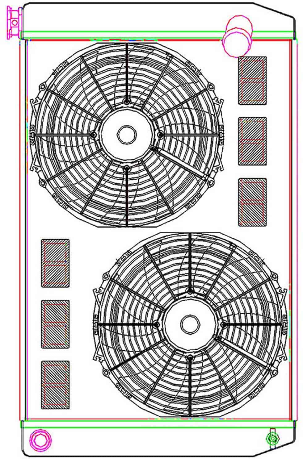 MegaCool ComboUnit Universal Fit Radiator and Fan Single Pass Crossflow Design 31" x 19" with 16AN Inlet