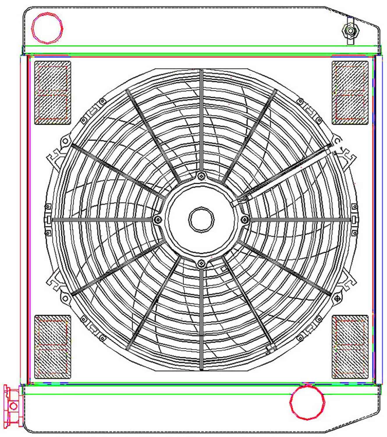 MegaCool ComboUnit Universal Fit Radiator and Fan Single Pass Crossflow Design 22" x 19" with Straight Outlet