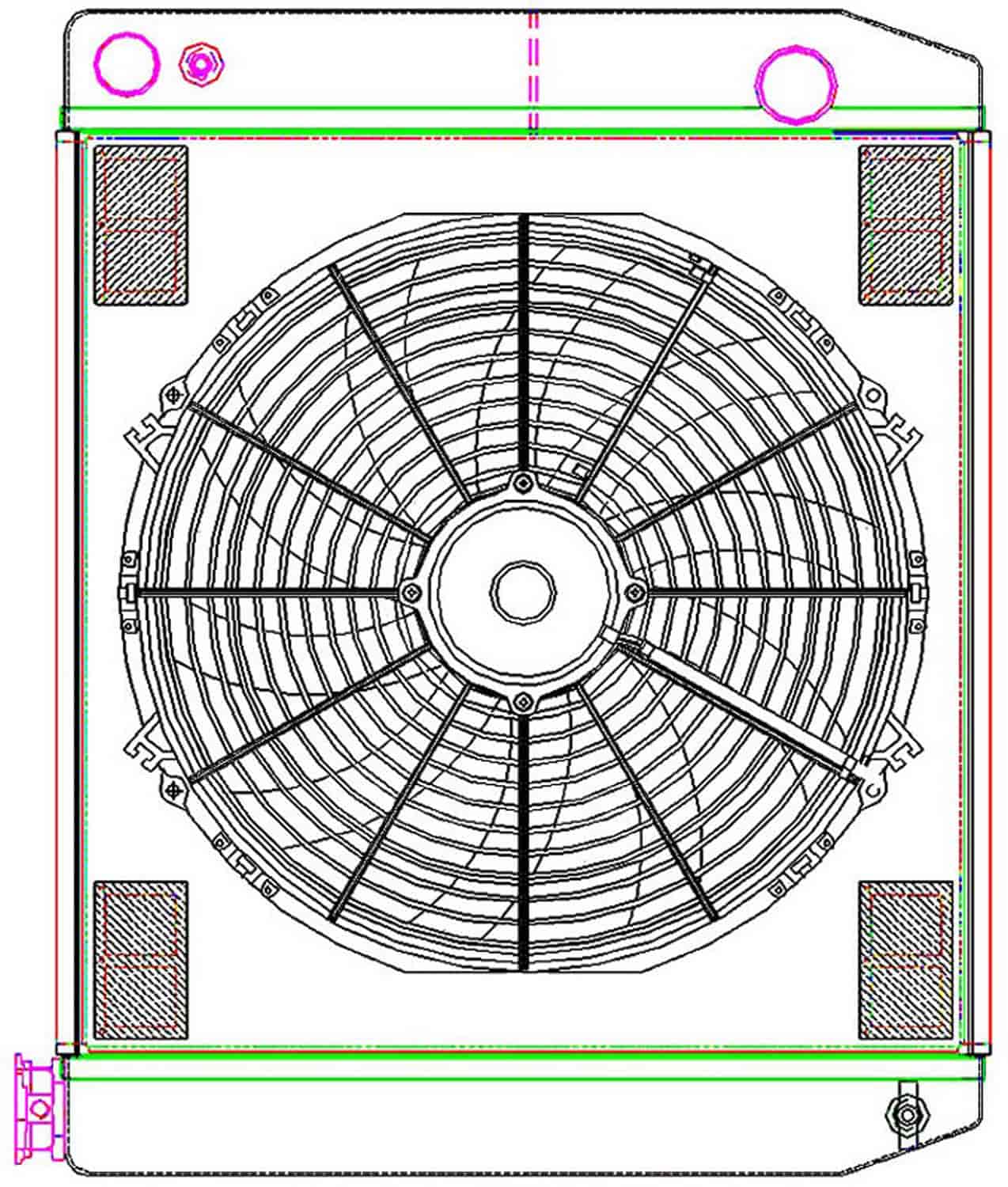 MegaCool ComboUnit Universal Fit Radiator and Fan Dual Pass Crossflow Design 24" x 19" for LS Swap