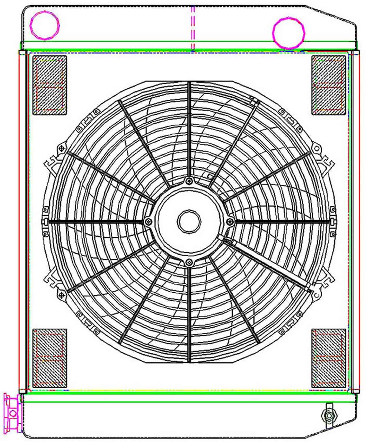 MegaCool ComboUnit Universal Fit Radiator and Fan Dual Pass Crossflow Design 24" x 19" with Straight Outlet