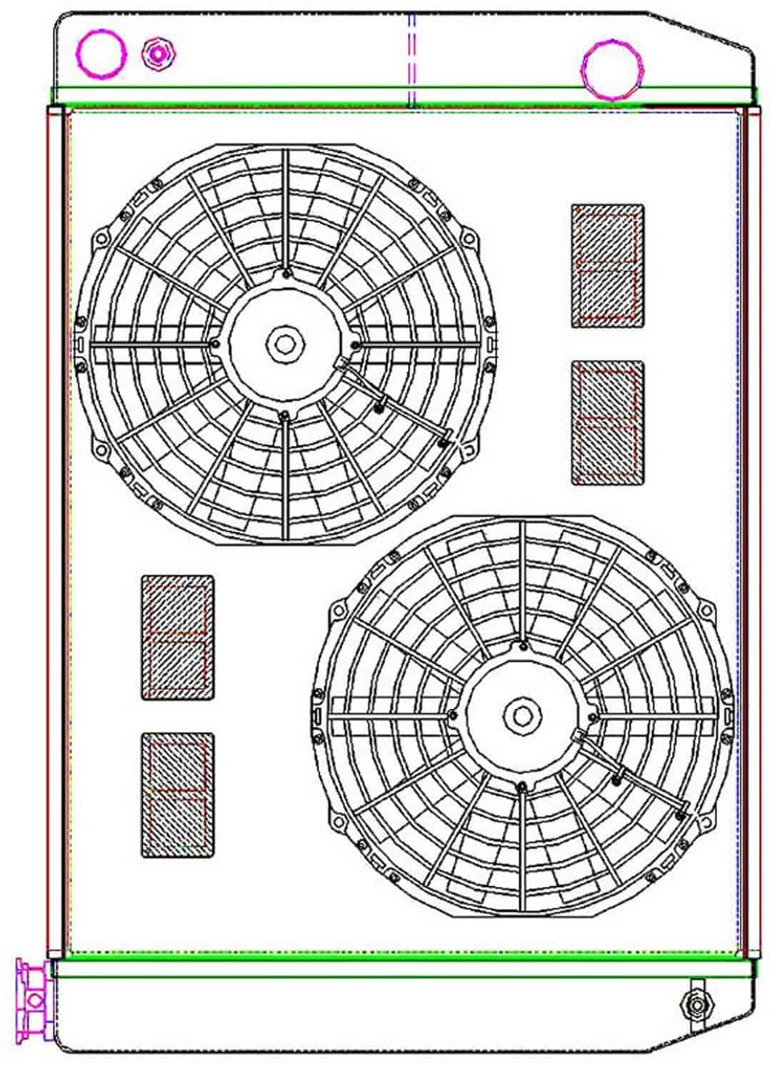 MegaCool CombuUnit Universal Fit Radiator and Fan Dual Pass Crossflow Design 27.50" x 19" for LS Swap