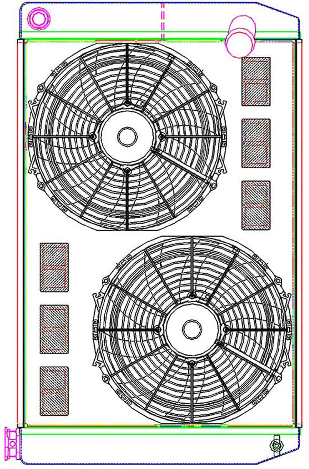 MegaCool CombuUnit Universal Fit Radiator and Fan Dual Pass Crossflow Design 31" x 19" with 16AN Inlet