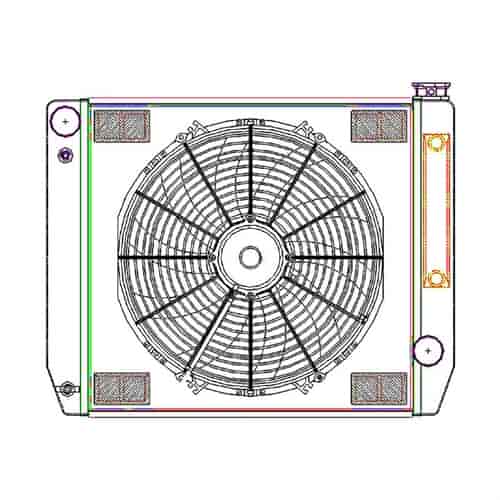 ClassicCool ComboUnit Universal Fit Radiator and Fan Single Pass Crossflow Design 24" x 19" for HEMI Swap with Cooler