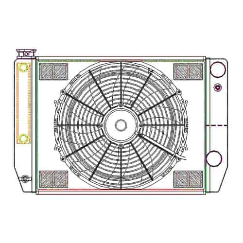 ClassicCool CombuUnit Universal Fit Radiator and Fan Dual Pass Crossflow Design 24" x 15.50" for HEMI Swap with Cooler