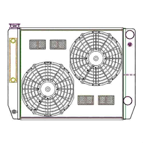 ClassicCool CombuUnit Universal Fit Radiator and Fan Dual Pass Crossflow Design 26" x 19" for HEMI Swap with Cooler