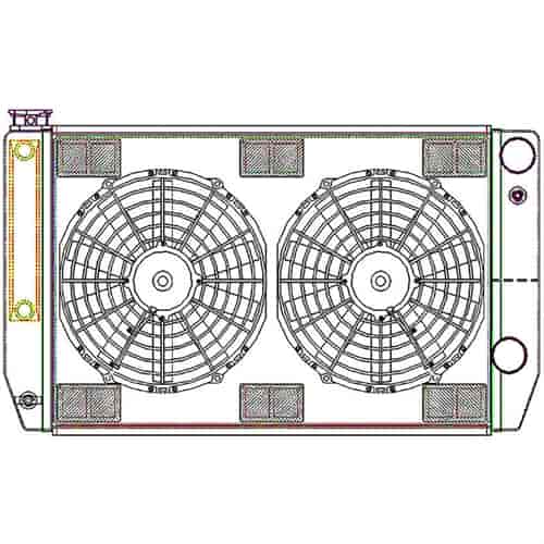 ClassicCool CombuUnit Universal Fit Radiator and Fan Dual Pass Crossflow Design 27.50" x 15.50" for HEMI Swap with Cooler