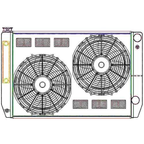 ClassicCool CombuUnit Universal Fit Radiator and Fan Dual Pass Crossflow Design 31" x 19" for HEMI Swap with Cooler