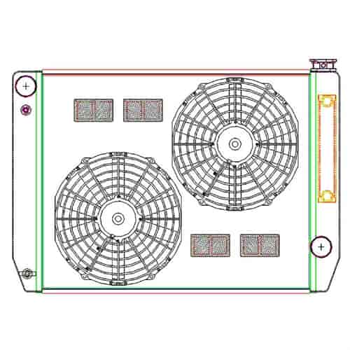 MegaCool ComboUnit Universal Fit Radiator and Fan Single Pass Crossflow Design 27.50" x 19" for HEMI Swap with Cooler