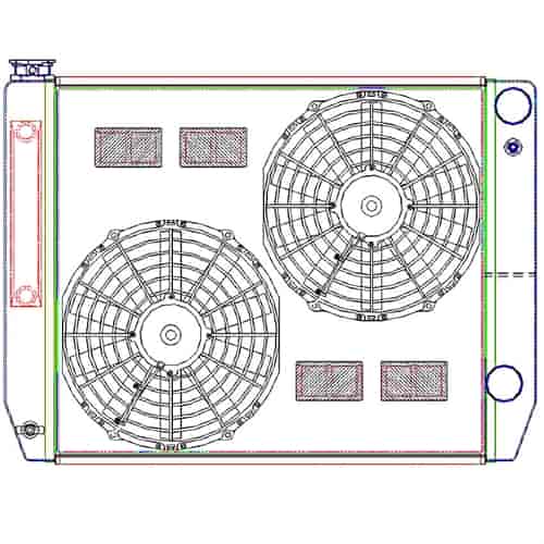 MegaCool CombuUnit Universal Fit Radiator and Fan Dual Pass Crossflow Design 26" x 19" for HEMI Swap with Cooler