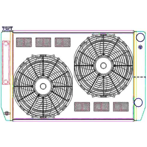 MegaCool CombuUnit Universal Fit Radiator and Fan Dual Pass Crossflow Design 31" x 19" for HEMI Swap with Cooler