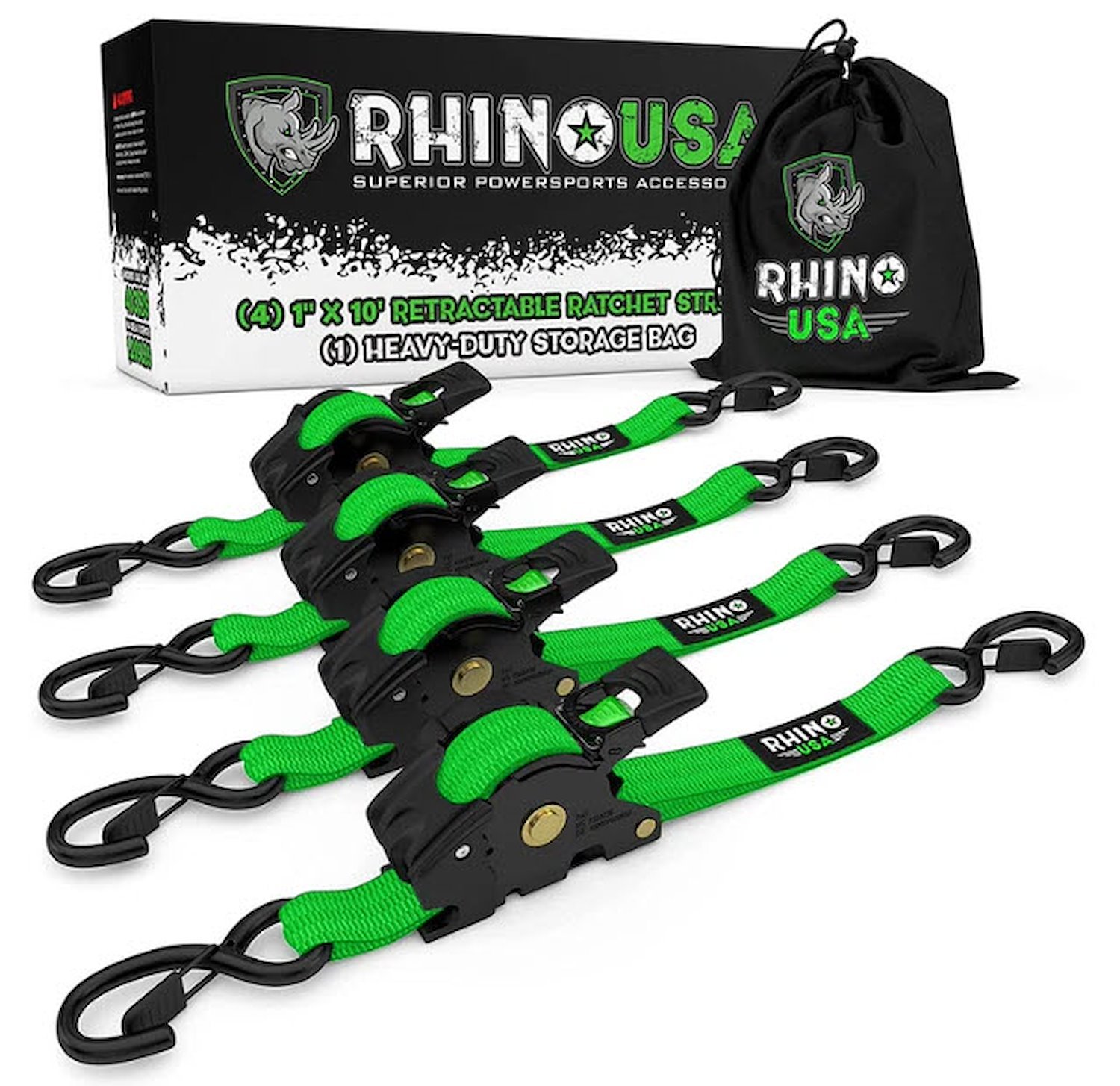 TD-RSRE1X10-GRN-R 1 in. x 10 ft. Retractable Ratchet Straps [Green]
