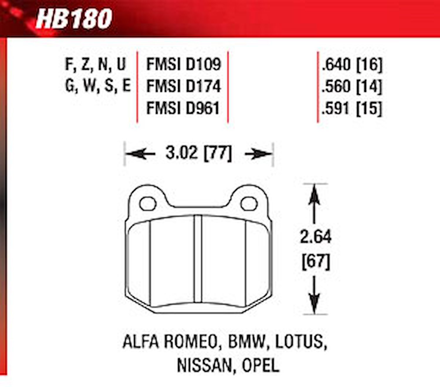 DTC-60 Disk Brake Pads Alfa Romero, BMW, Lotus,