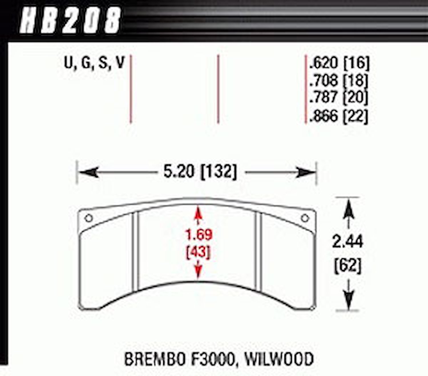 Disc Brake Pad DTC-70 w/0.620 Thickness