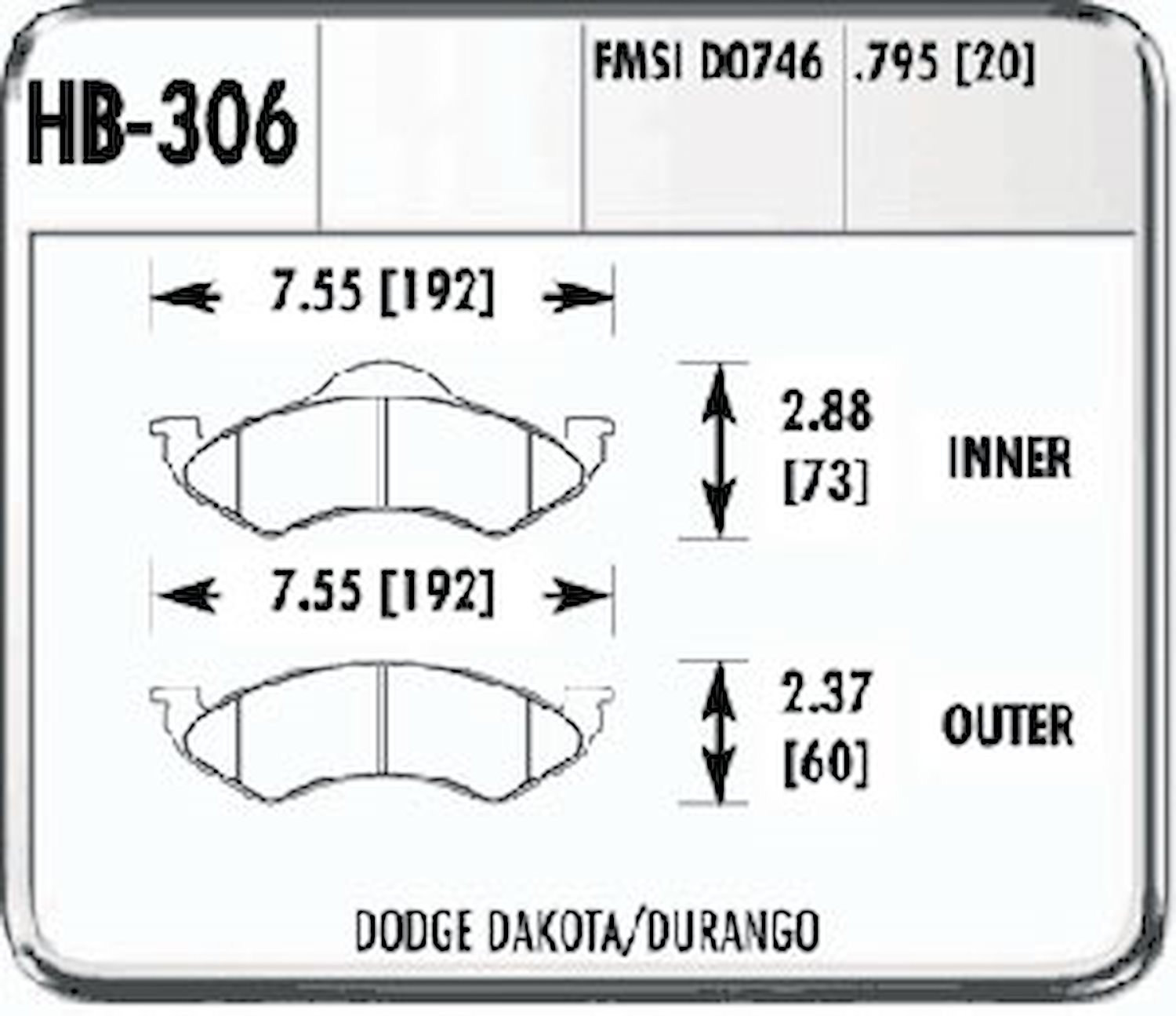 HPS Performance Brake Pads 1998-99 Dodge Durango