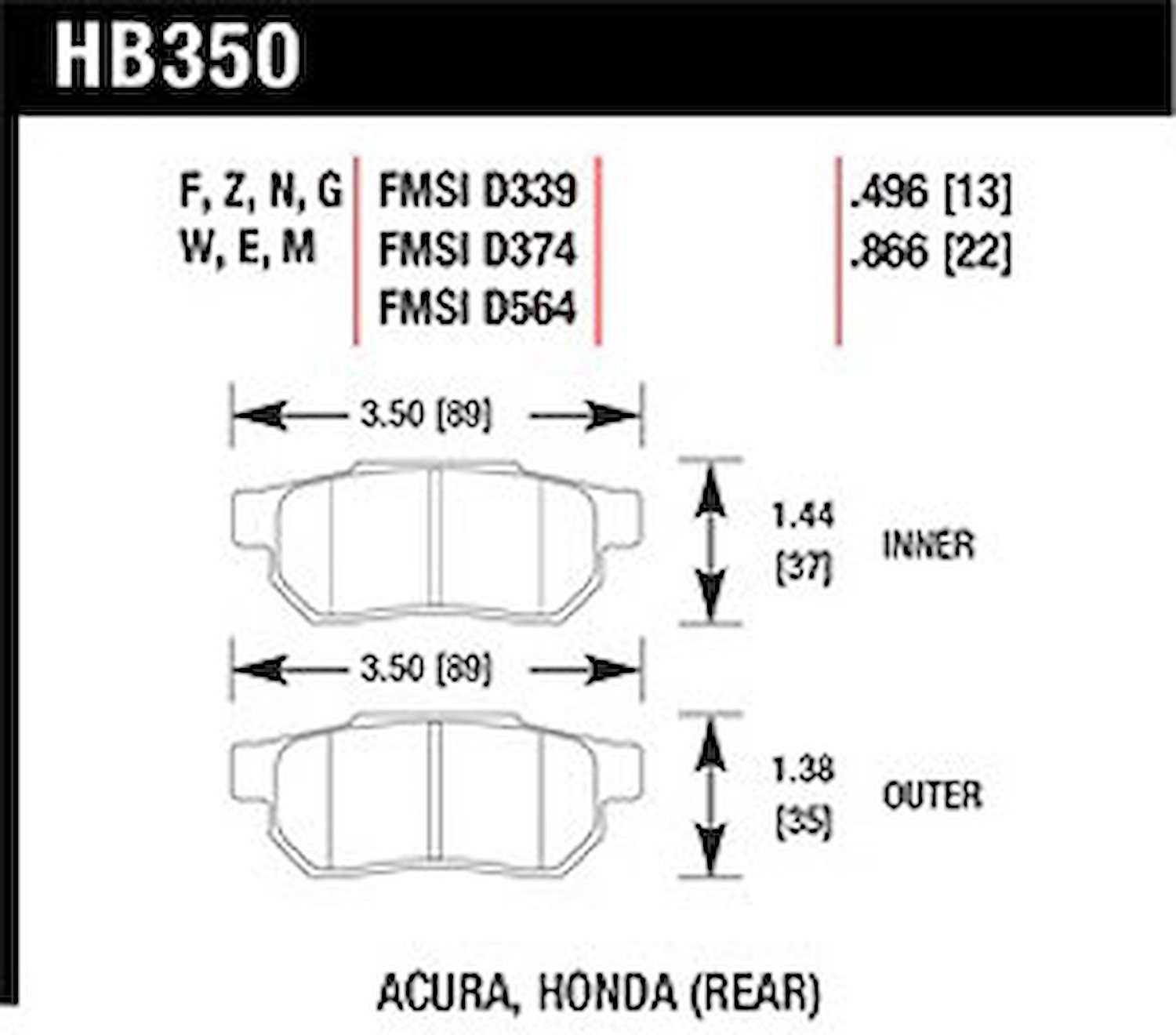 Disc Brake Pad DTC-60 w/0.496 Thickness