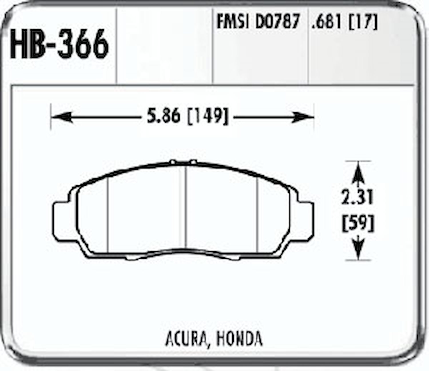 Hawk High Performance Front Brake Pads Fits: 2001-03