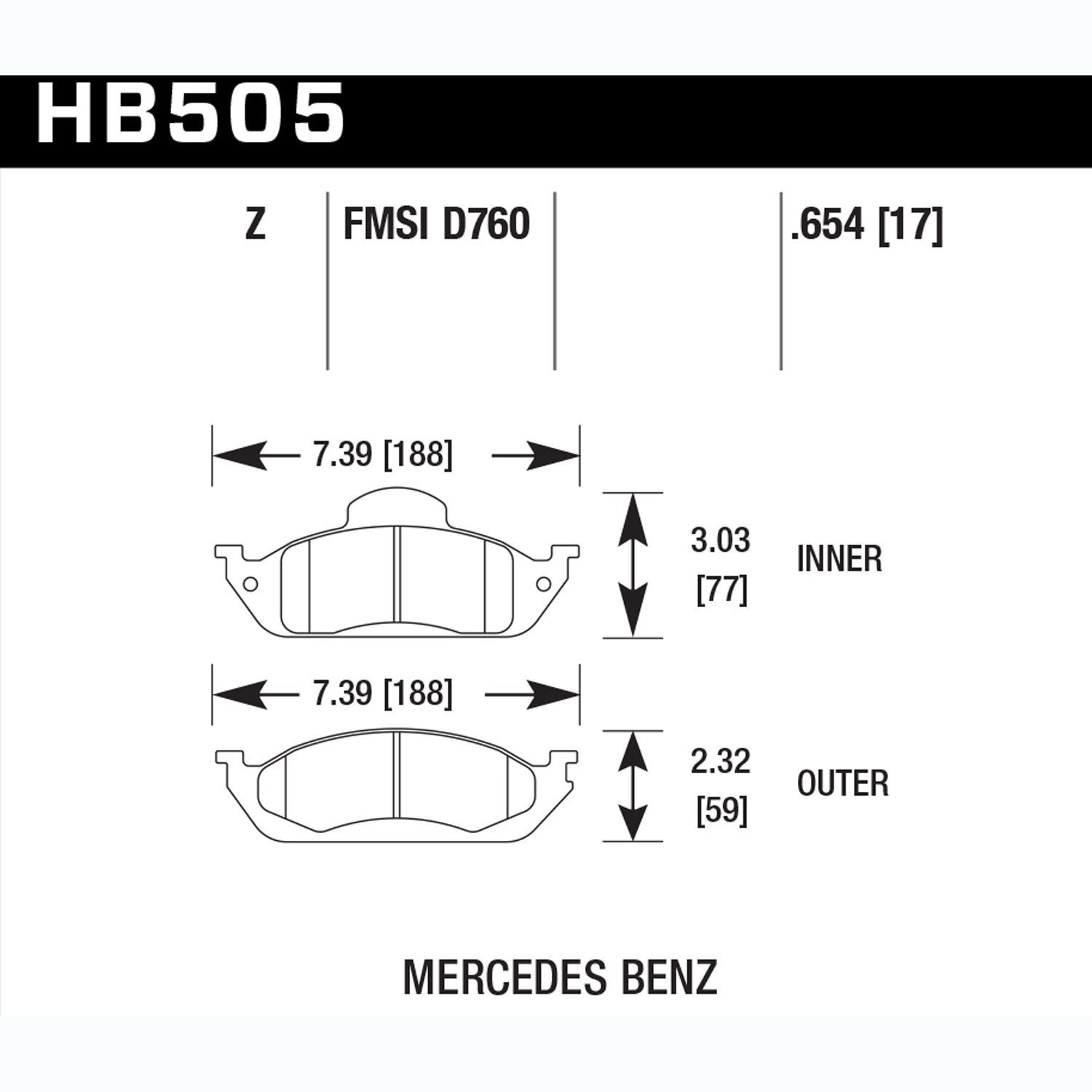 Disc Brake Pad Performance Ceramic w/0.654 Thickness