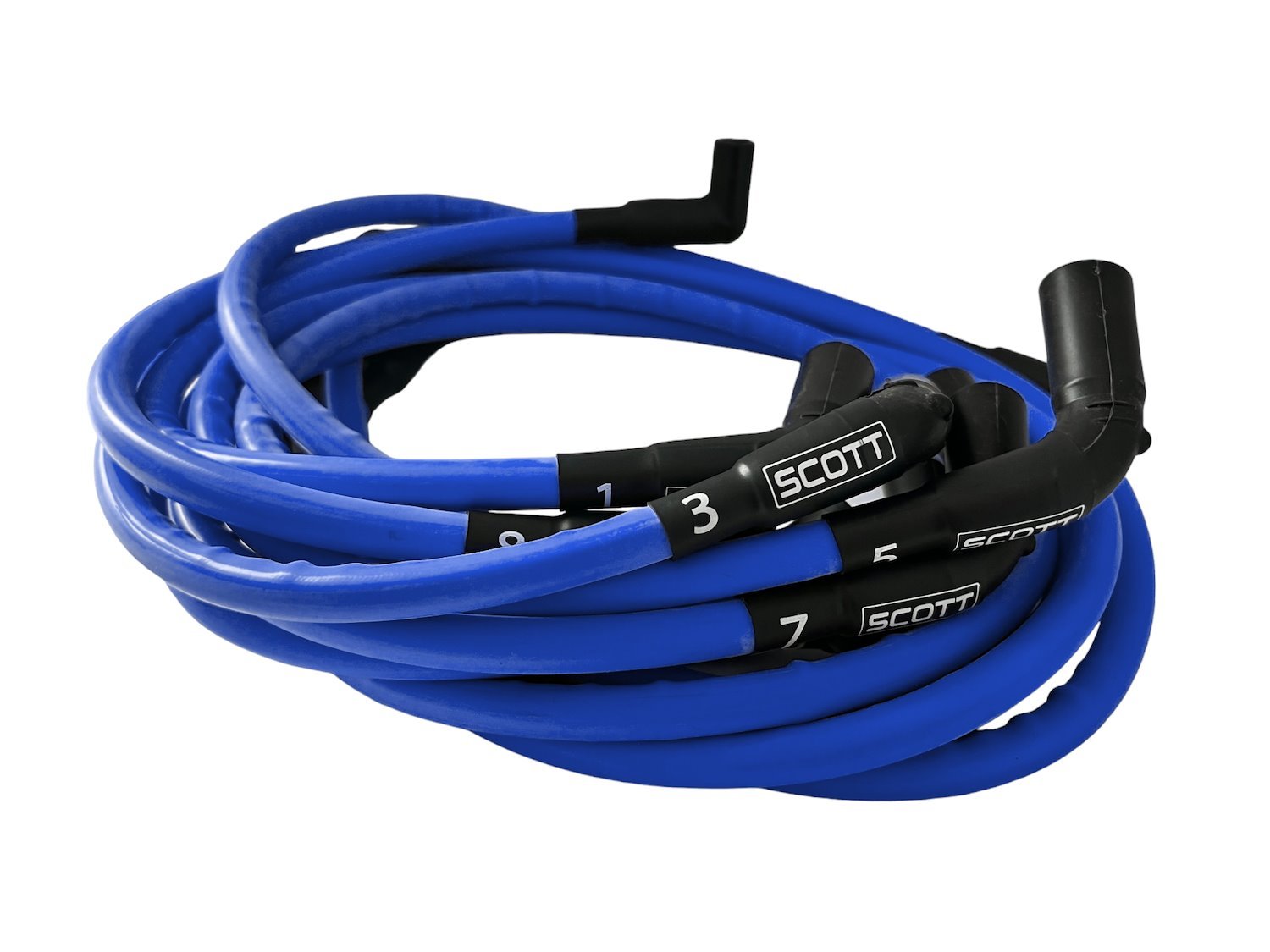 SPW300-CH-525L-R-4 Super Mag Fiberglass-Oversleeved Plug Wires, GM LS Long 525 Crate, Around Rear Under Header [Blue]