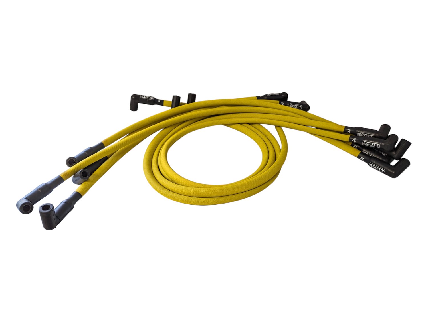 SPW300-PS-435-5 Super Mag Fiberglass-Oversleeved Spark Plug Wire Set for Small Block Chevy, Around Front [Yellow]