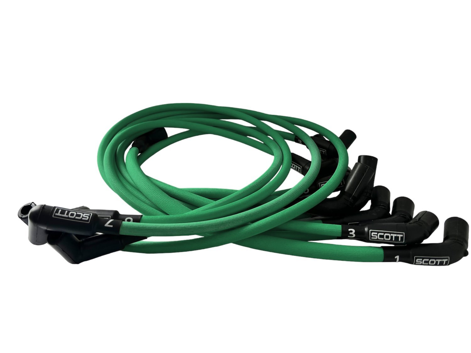 SPW300-PS-525L-F-4 Super Mag Fiberglass-Oversleeved Spark Plug Wire Set, GM LS Long 525 Crate, Around Front Under Header [Green]