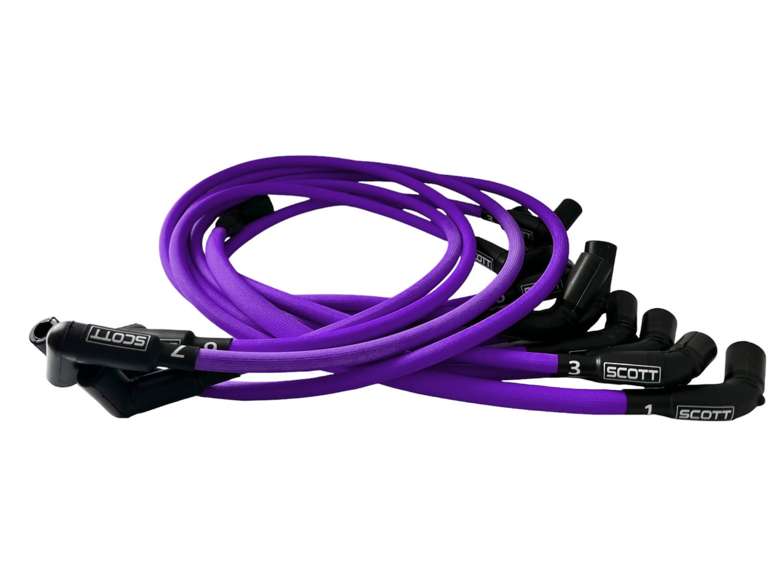SPW300-PS-525L-R-7 Super Mag Fiberglass-Oversleeved Spark Plug Wire Set, GM LS Long 525 Crate, Around Rear Under Header [Purple]