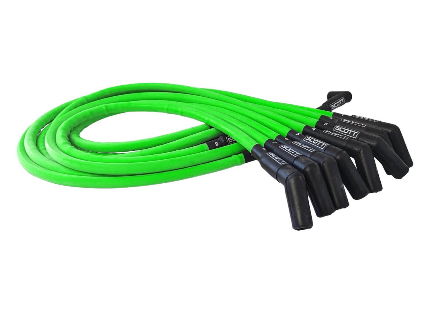 SPW-CH-415-8 High-Performance Silicone-Sleeved Spark Plug Wire Set for Big Block Chevy, Over Valve Cover [Fluorescent Green]