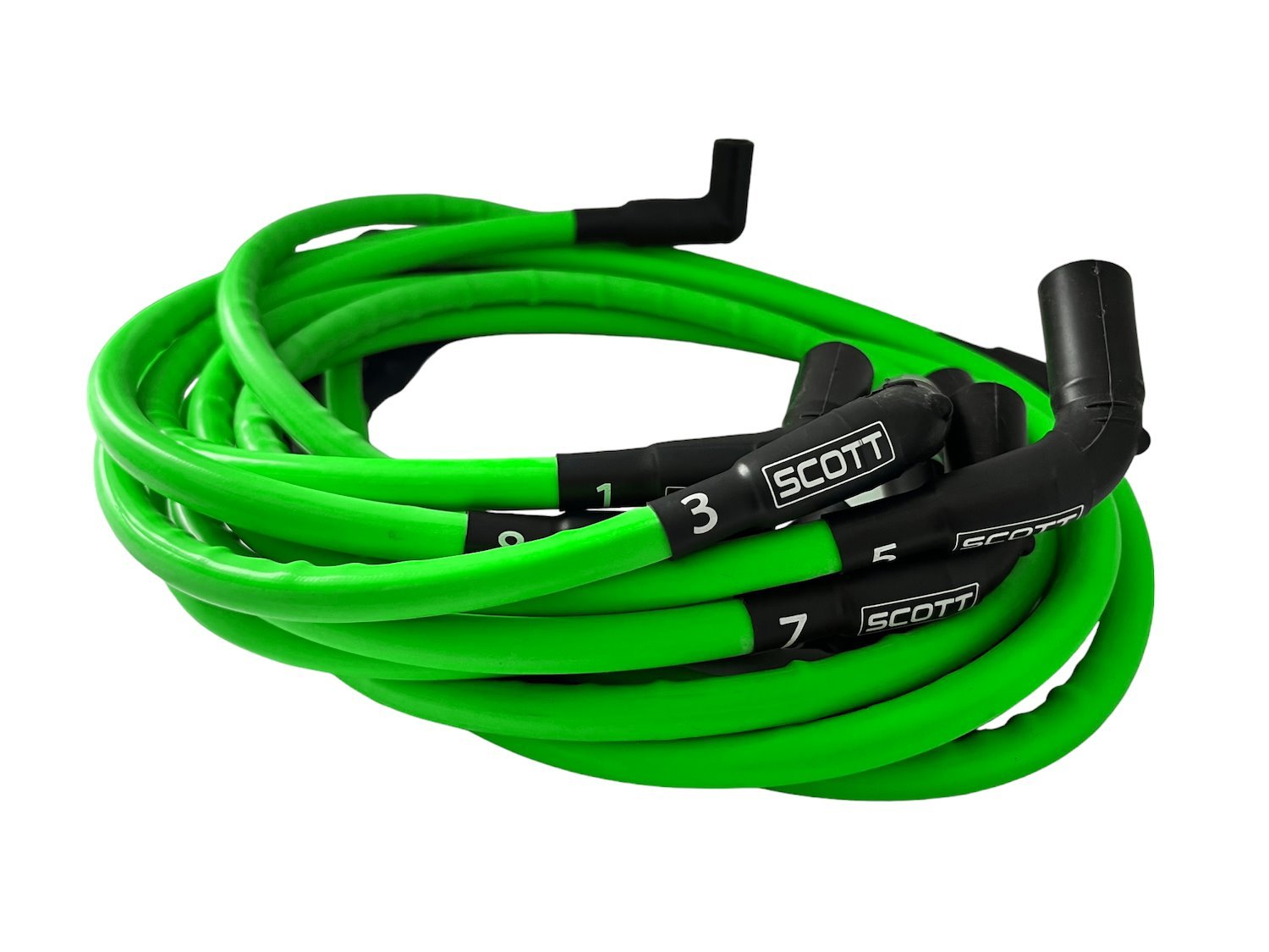 SPW-CH-525L-F-8 High-Performance Silicone-Sleeved Plug Wire Set, GM LS Long 525, Around Front Under Header [Fluorescent Green]