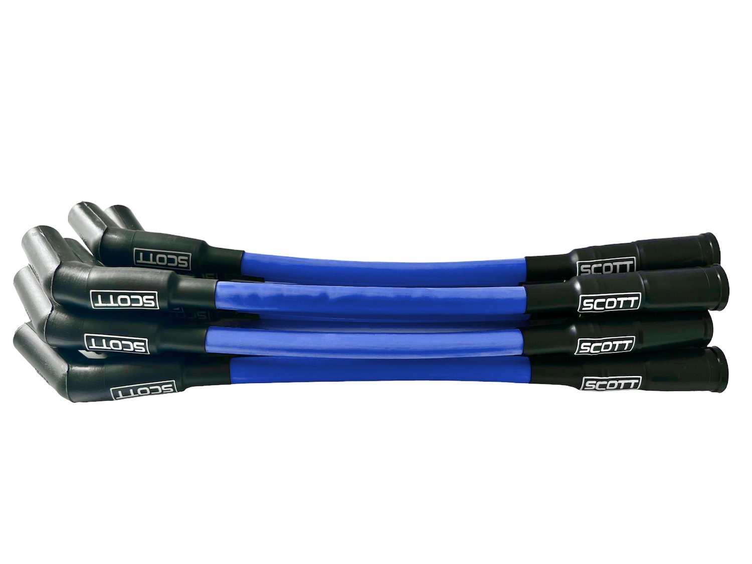 SPW-CH-525S-4 High-Performance Silicone-Sleeved Spark Plug Wire Set for GM LS Short 525 Crate, Over Valve Cover [Blue]